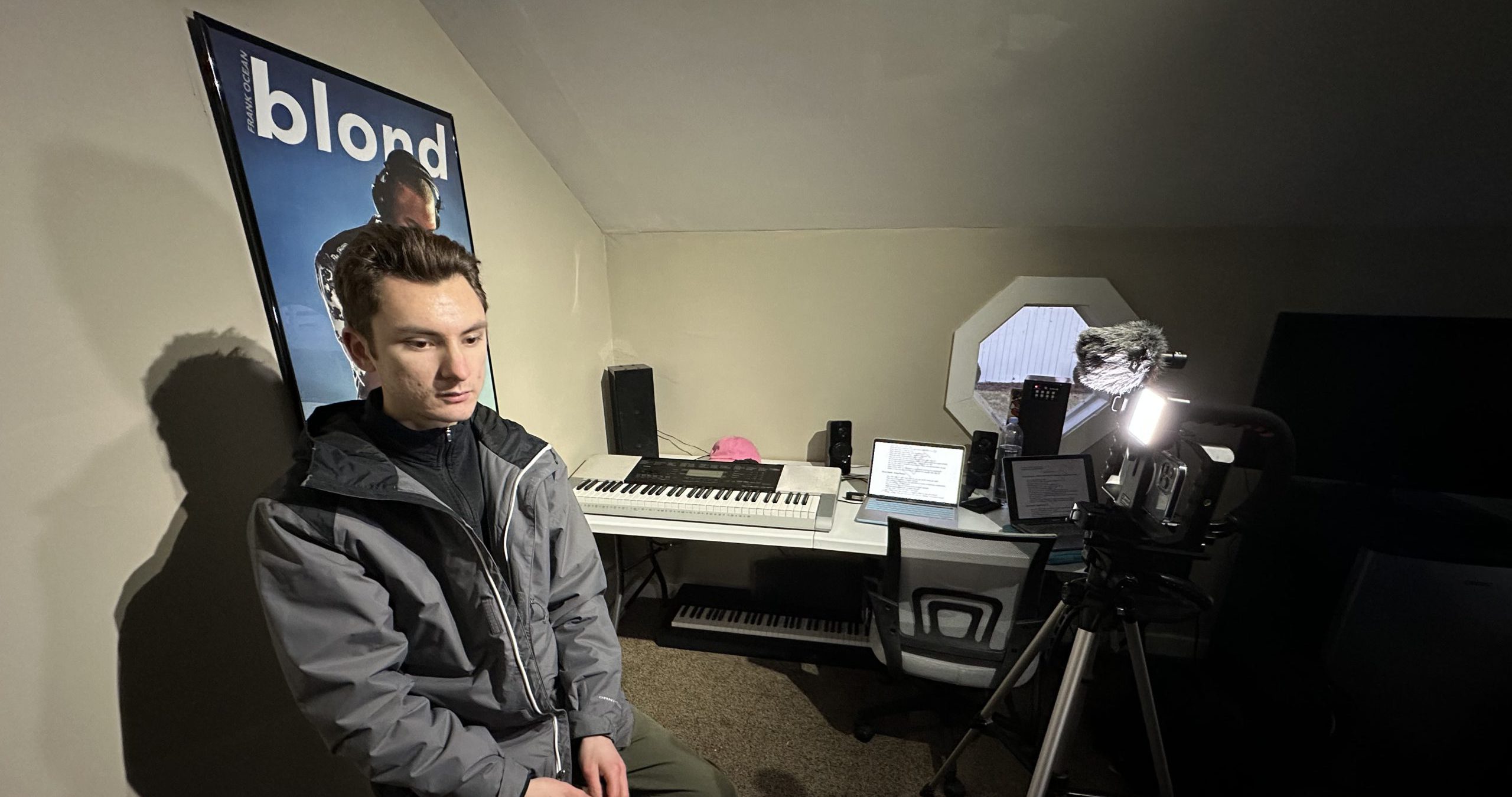 Austin prepares for his interview in home studio.